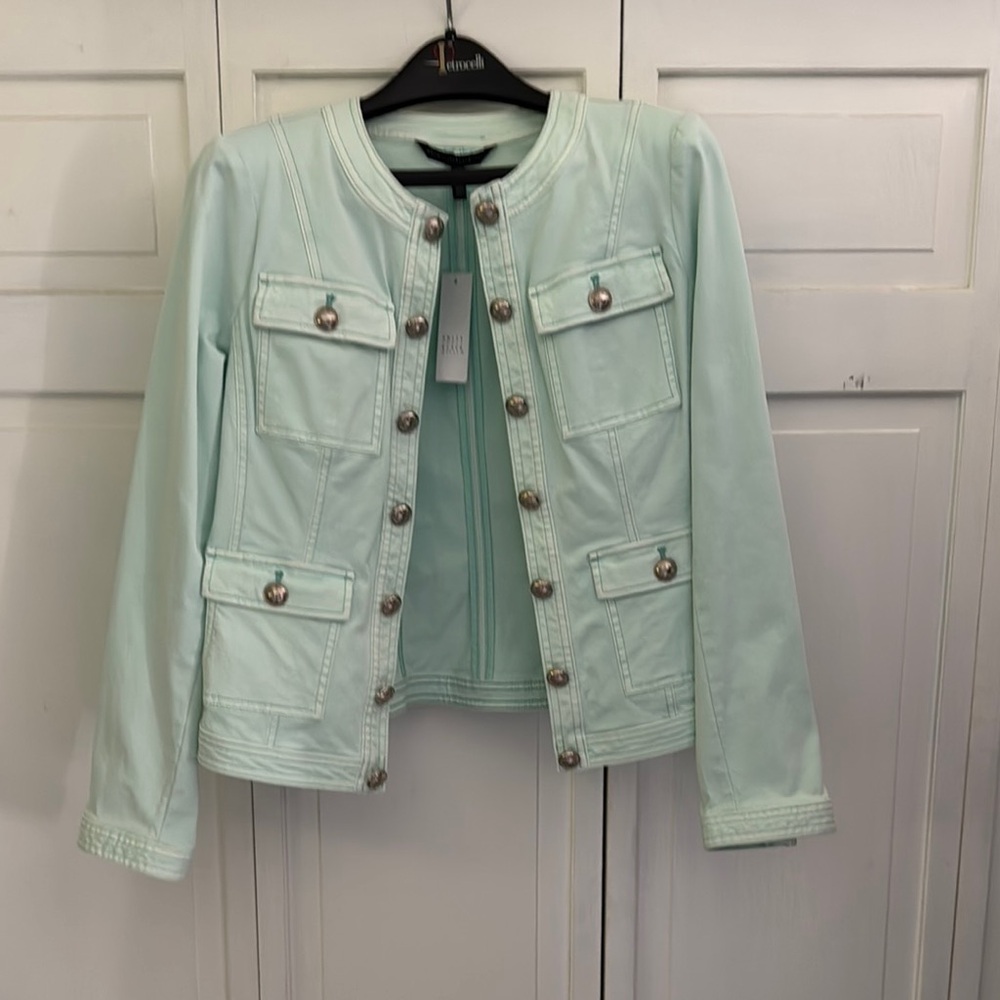 White House Black Market Green Blazer Fitted Hip-Length